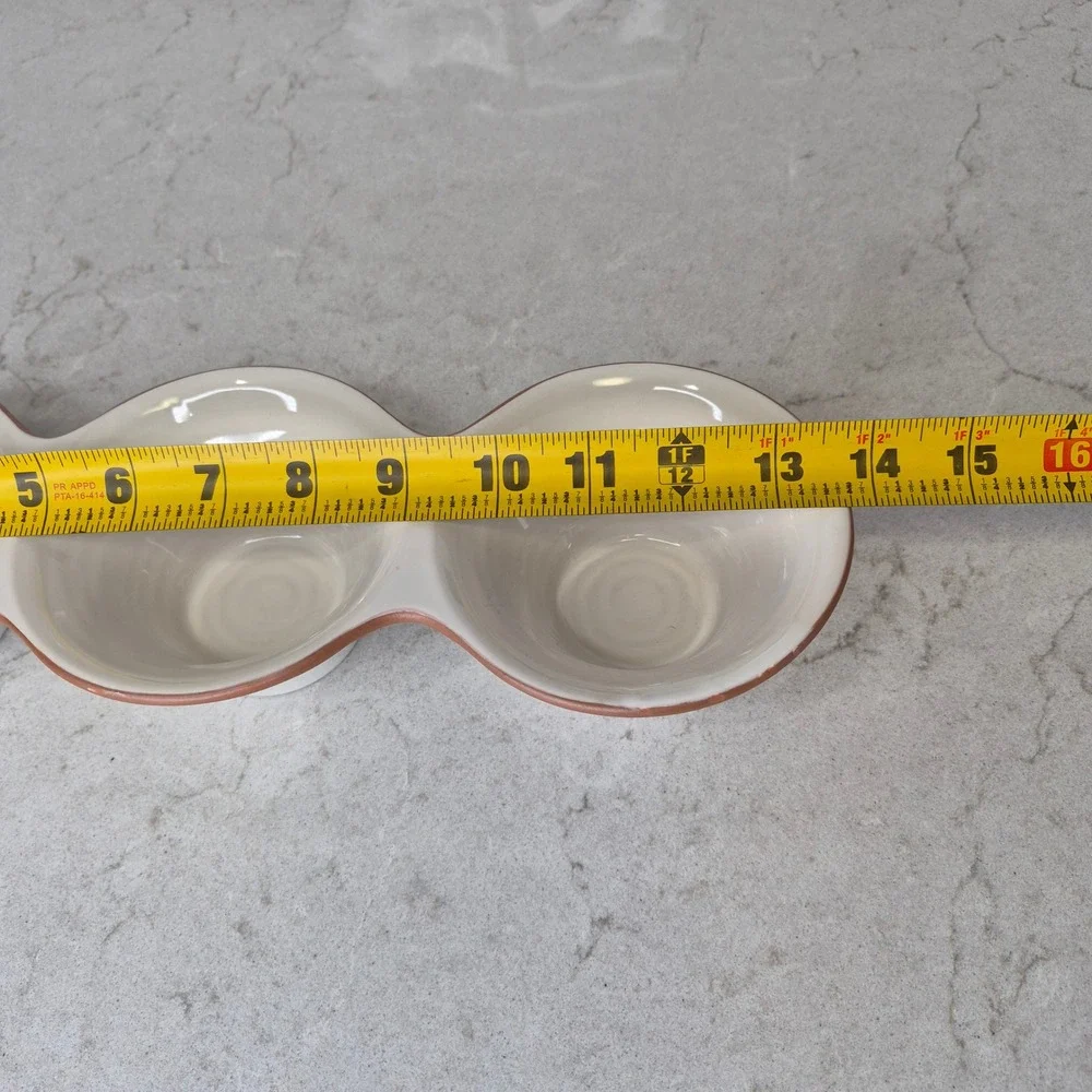 Pottery Barn Triple Condiment Server Sienna White Terracotta Trim